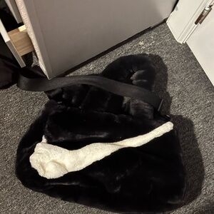 Nike Black and White Faux Fur Shoulder Bag